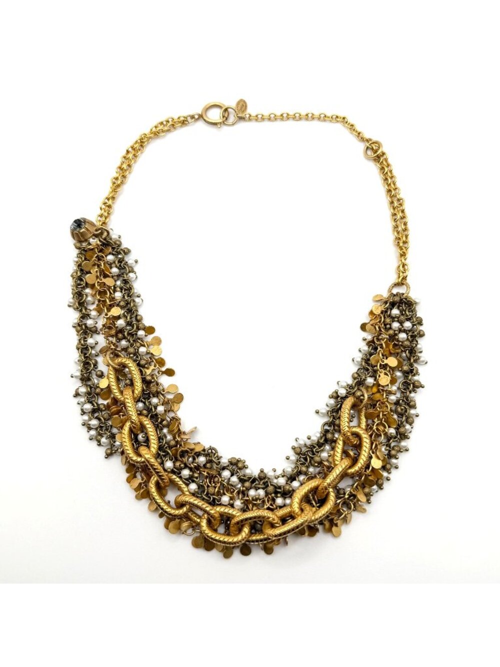 Catherine Popesco Gold Multistrand Chain Necklace With Ivory Beads & Discs